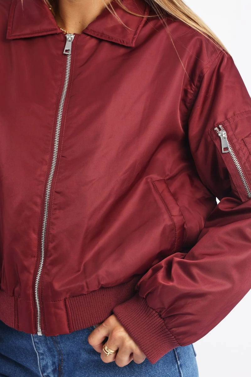 Red Bomber Jacket Collared