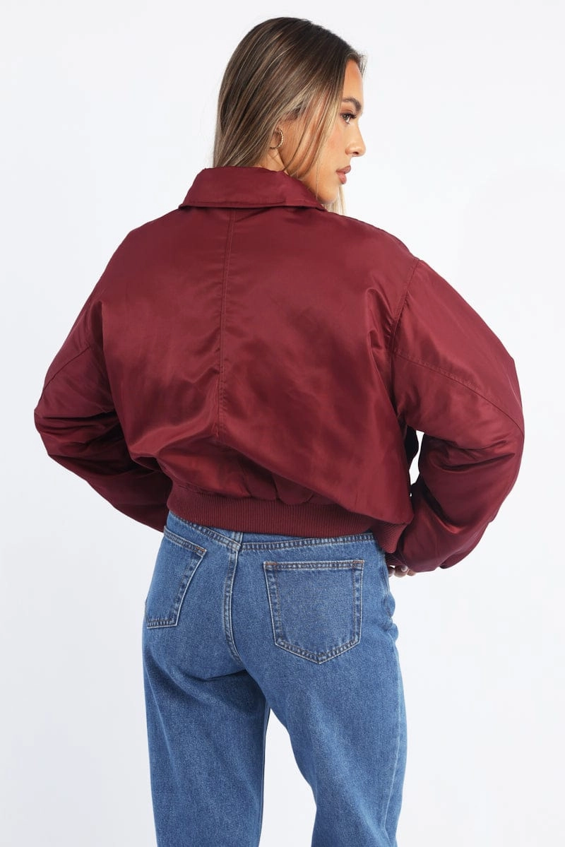 Red Bomber Jacket Collared