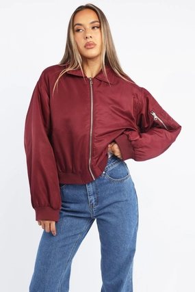 Red Bomber Jacket Collared