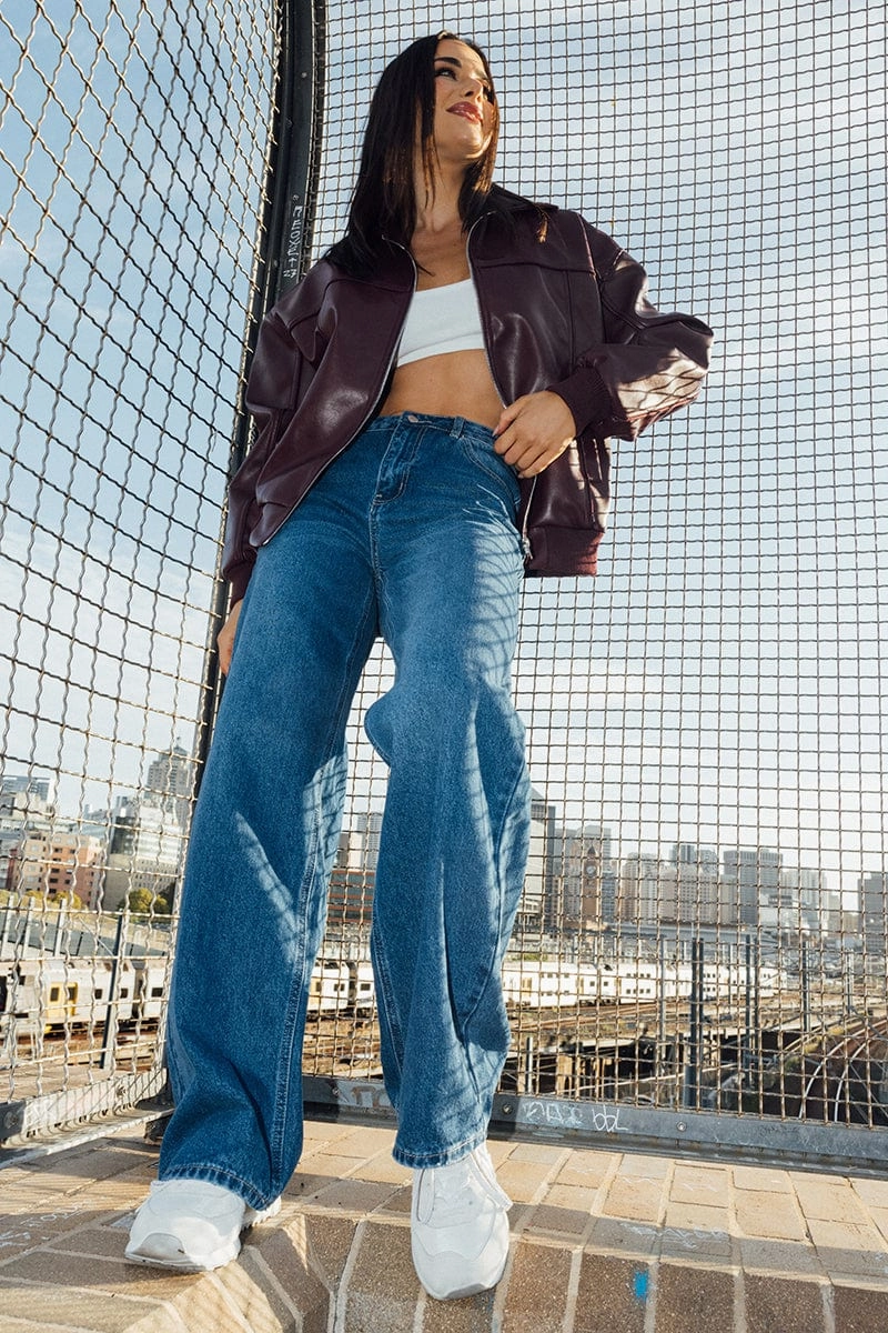 Red Bomber Jacket Faux Leather