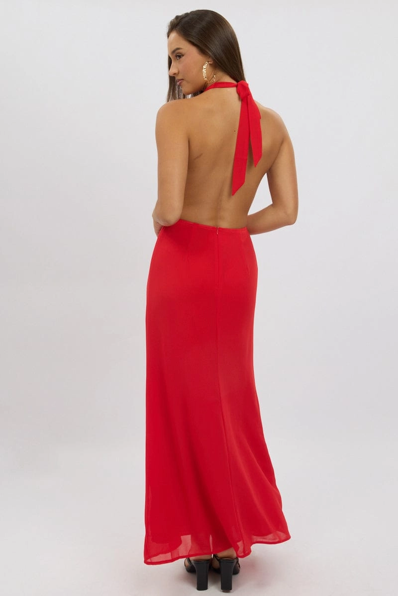 Red Cowl Neck Maxi Dress