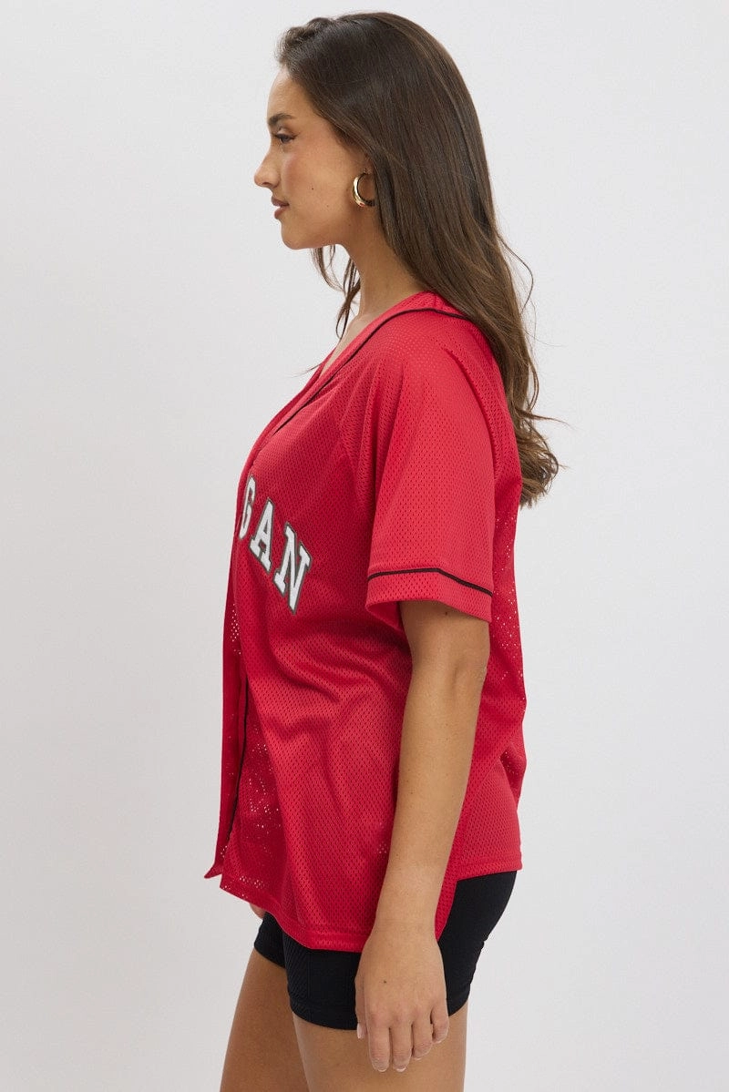 Red Graphic Top Oversized Short Sleeve