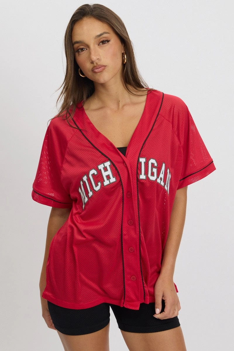 Red Graphic Top Oversized Short Sleeve