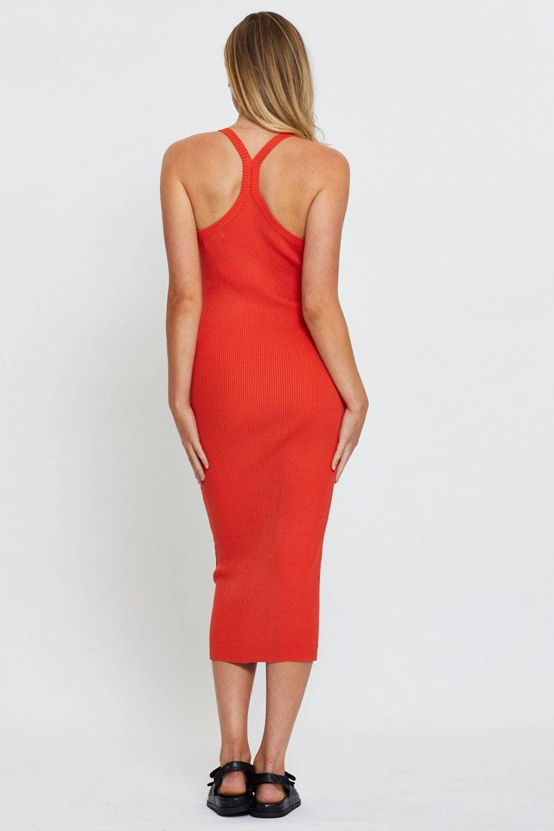 Red Knit Dress Midi