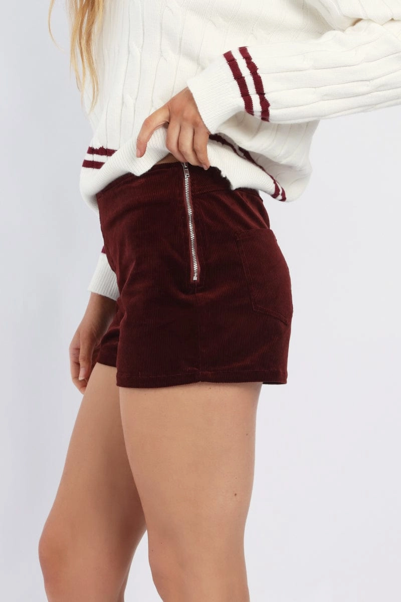 Red Low Rise Short Side Zipper