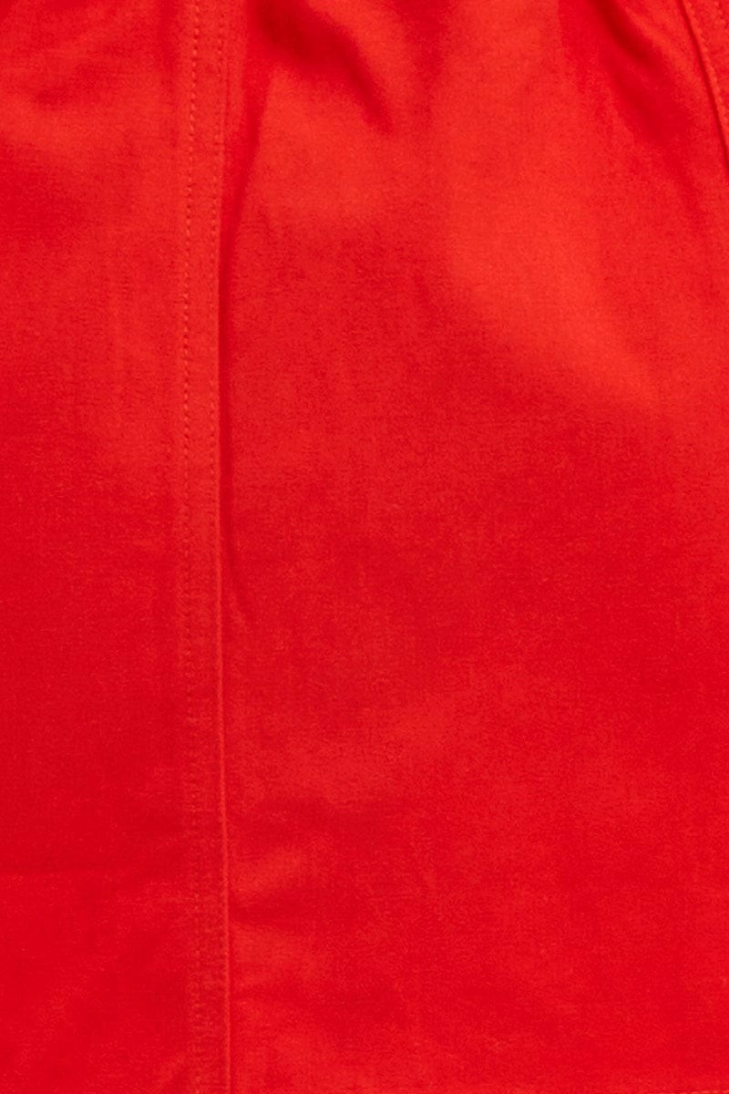 Red Mini Skirt Cargo Cotton Blend