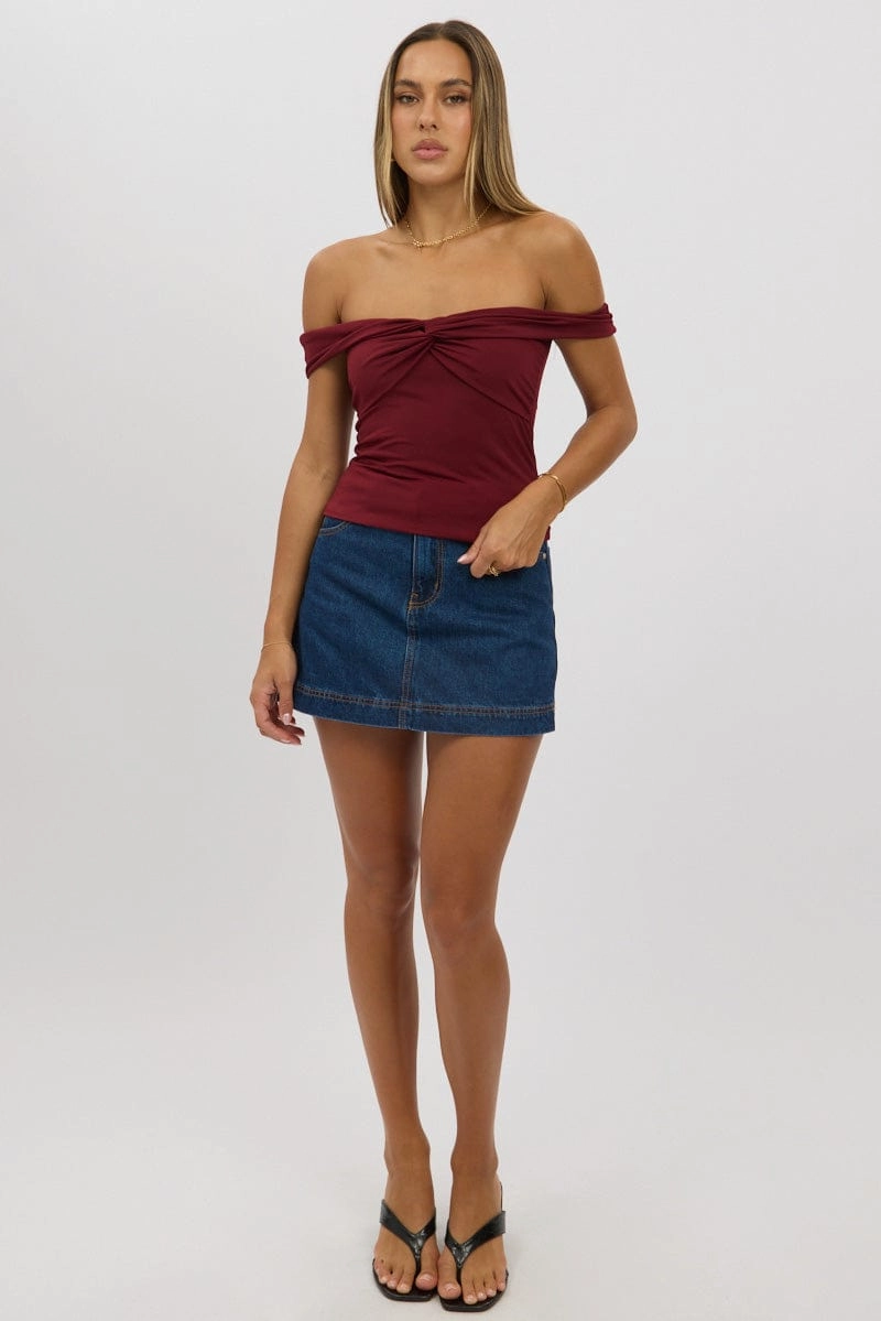 Red Off Shoulder Top Twisted Bust