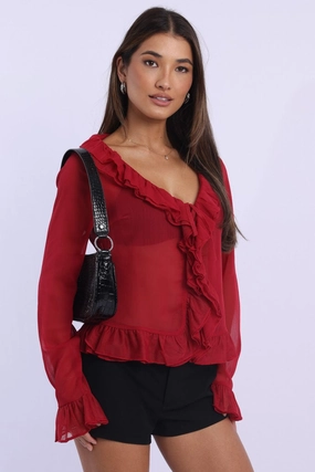 Red Ruffle Top Long Sleeve