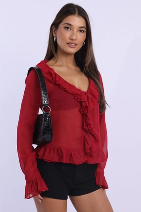 Red Ruffle Top Long Sleeve