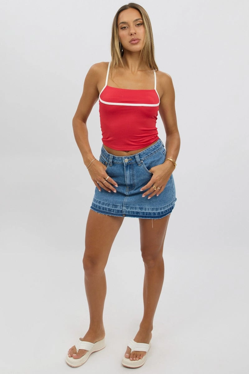 Red Singlet Top Contrast Piping