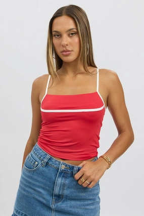Red Singlet Top Contrast Piping