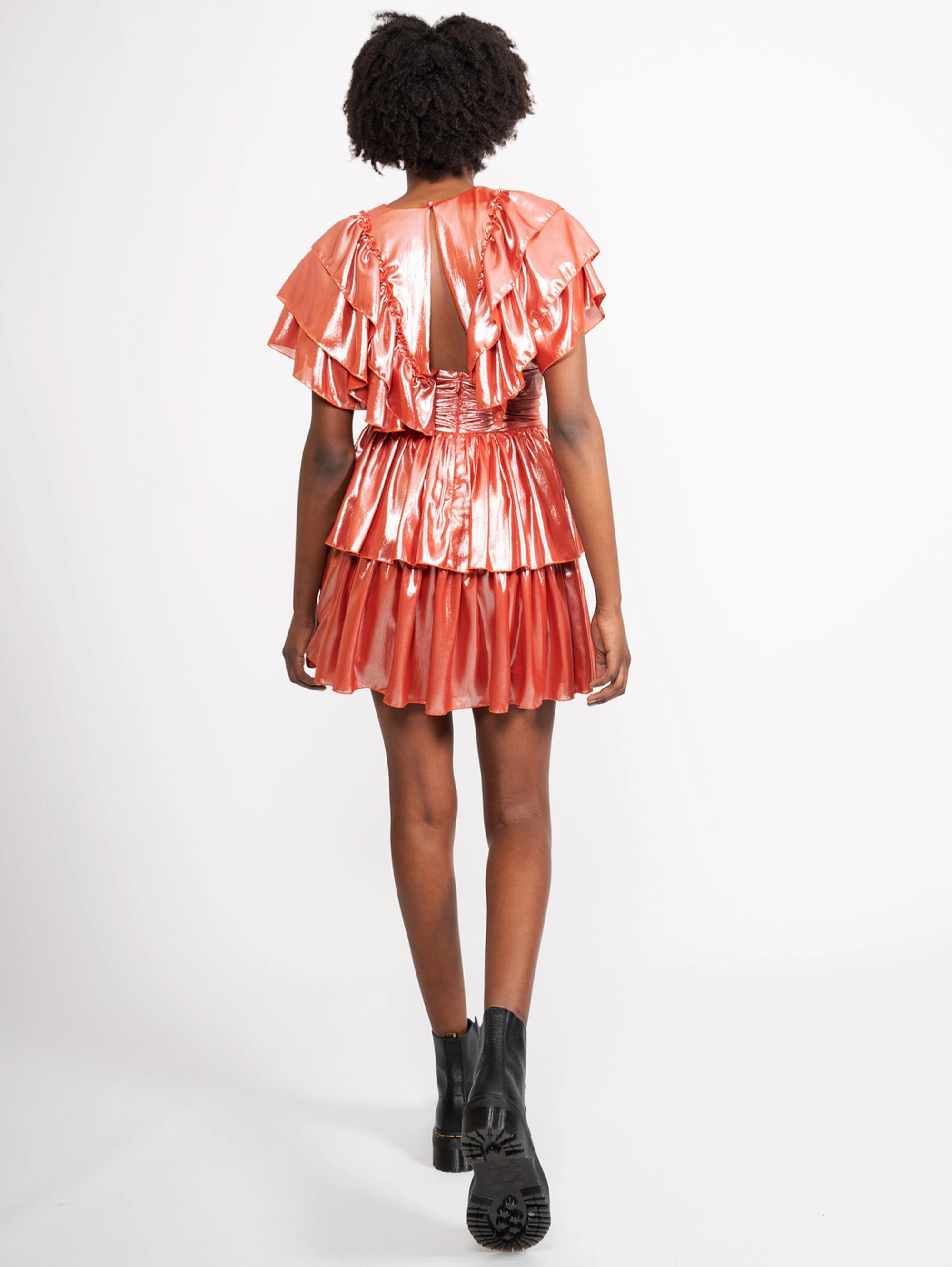 Red V-Neck Laminated Dress