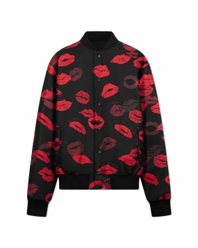 Reversible Kiss Print Nylon Bomber Jacket