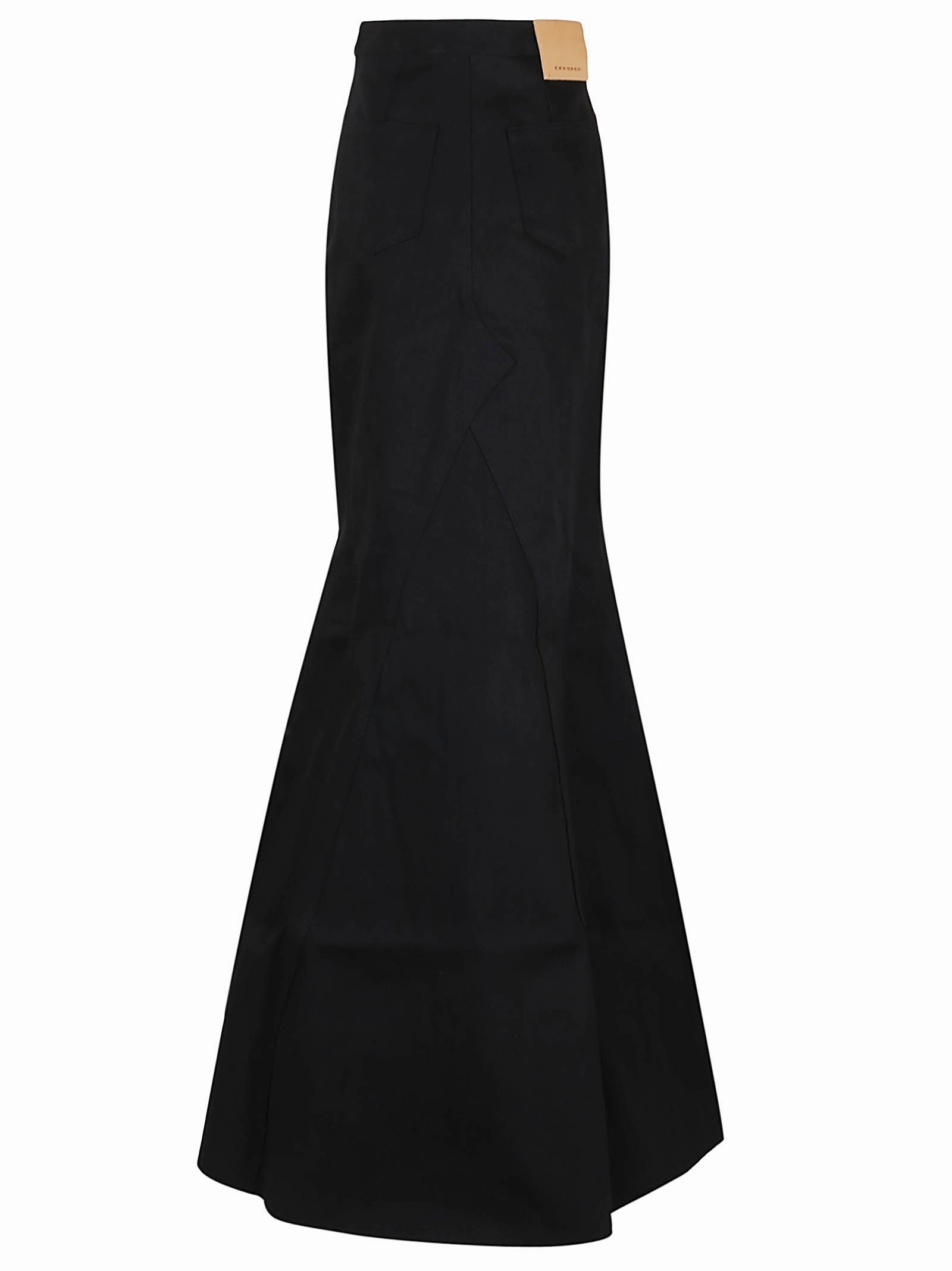 Rick Owens Logo Patch Flared Maxi Denim Skirt