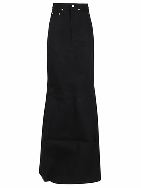 Rick Owens Logo Patch Flared Maxi Denim Skirt