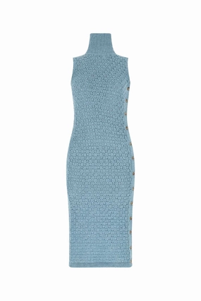 ROTATE Button-Detailed High Neck Sleeveless Dress