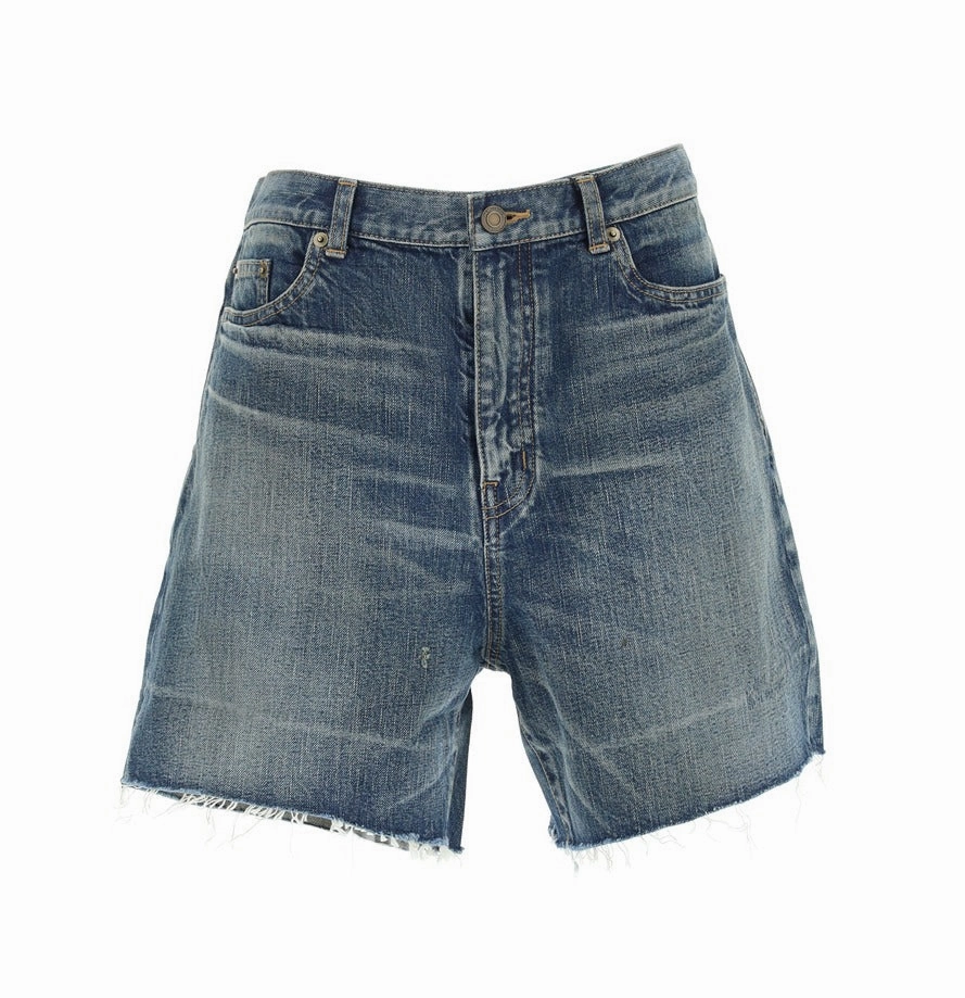 Saint Laurent Button Detailed Denim Shorts
