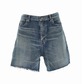 Saint Laurent Button Detailed Denim Shorts