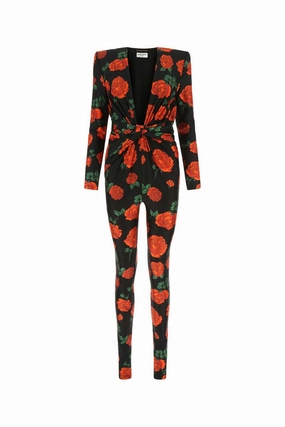 Saint Laurent Floral Printed V-Neck Jumpsuit