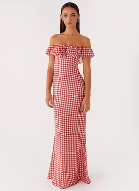 Scarlet Cherry Maxi Dress - Red Gingham