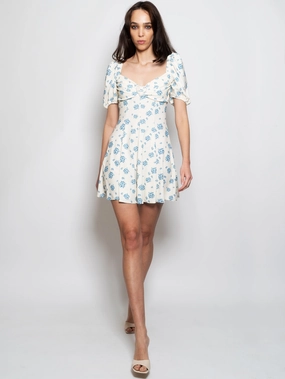 Short Dress with Cream/Blue Floral Print