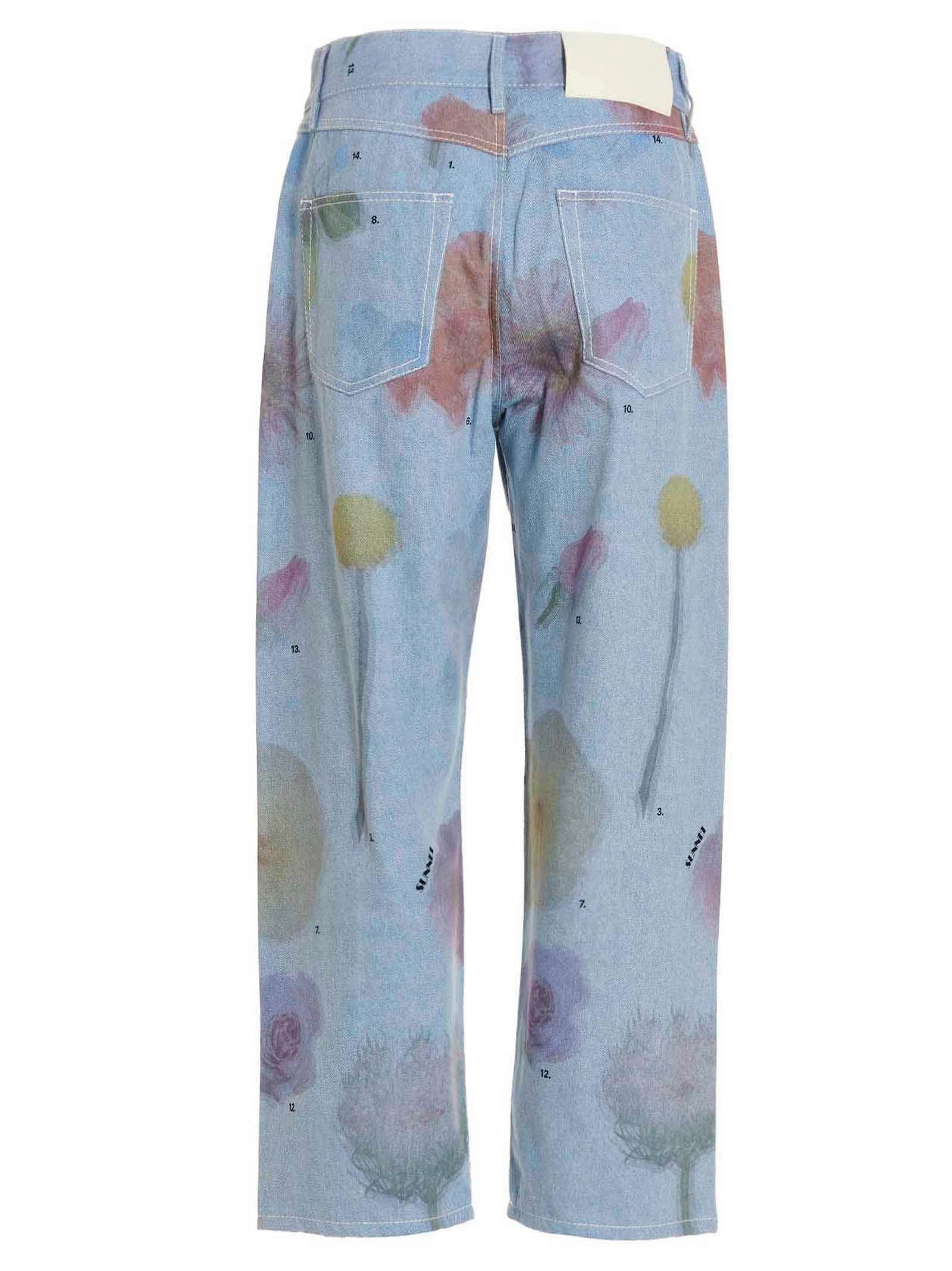 Sunnei Floral Print Tie-Dyed Jeans