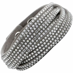 Swarovski Women's Bracelet - Slake Grey Suede With Clear Crystals Wrap | 5181989