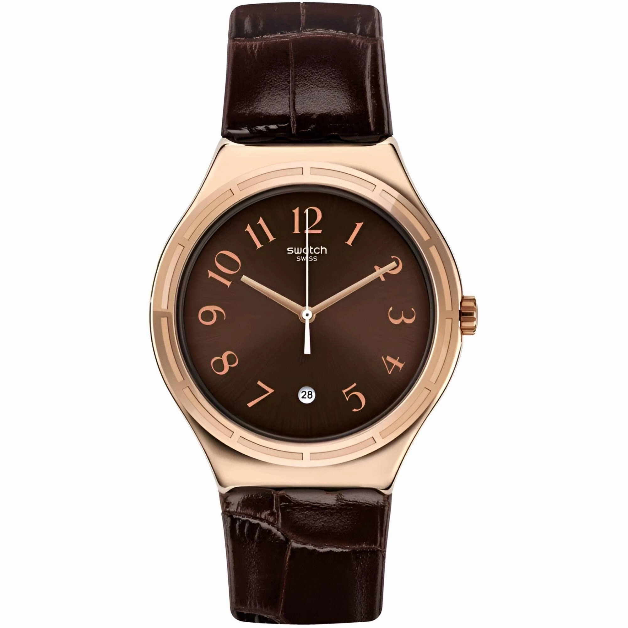Swatch Men's Watch - Irony Harmonieuse Quartz Dark Brown Dial Leather Strap | YWG406