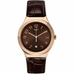 Swatch Men's Watch - Irony Harmonieuse Quartz Dark Brown Dial Leather Strap | YWG406