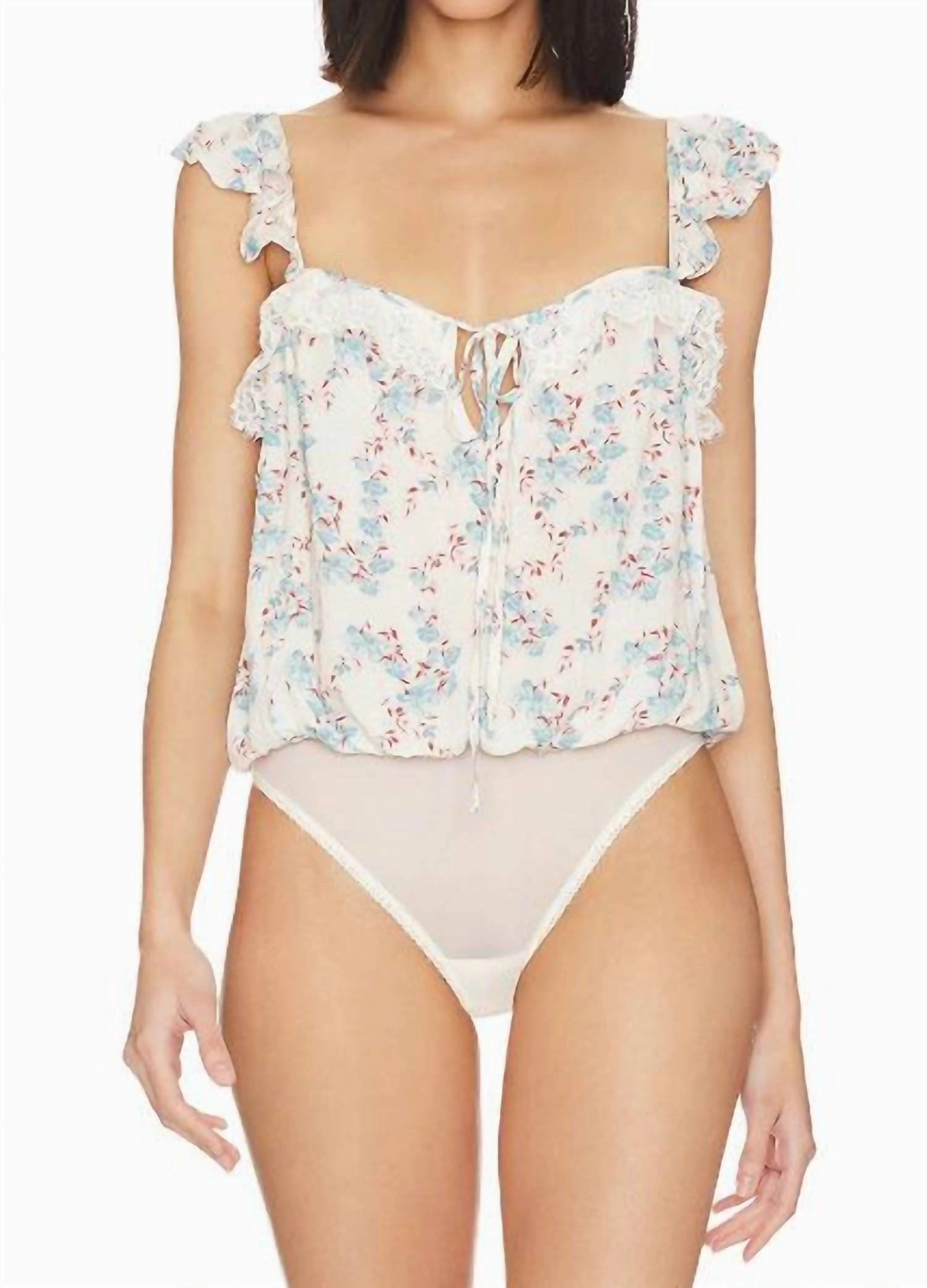 Take It Away Bodysuit In Ivory Blue Floral