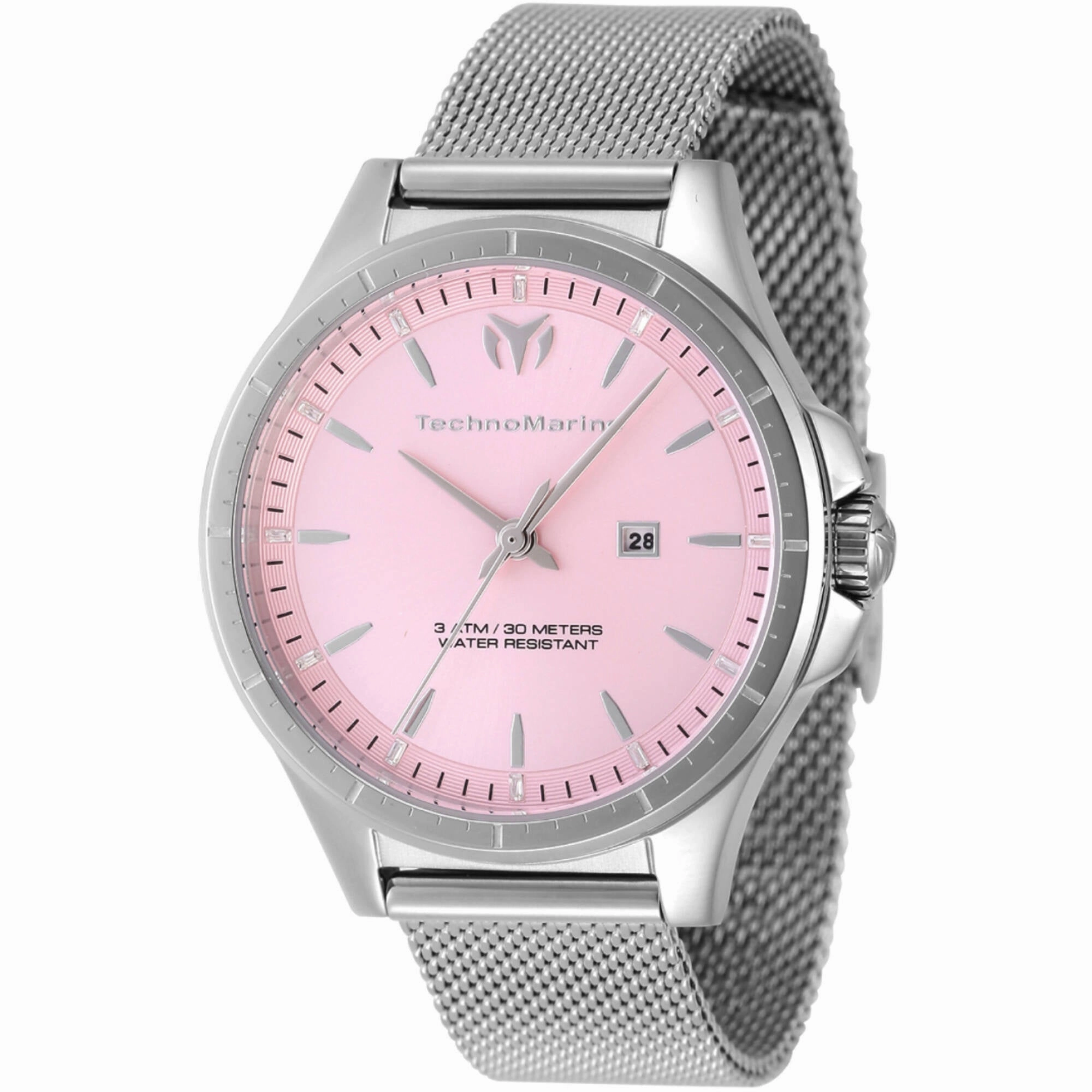 Technomarine Women's Watch - MoonSun Quartz Pink Dial Mesh Bracelet | TM-822034