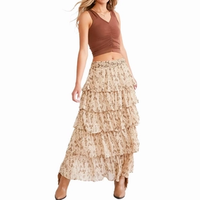 Tiered Maxi Skirt In Taupe