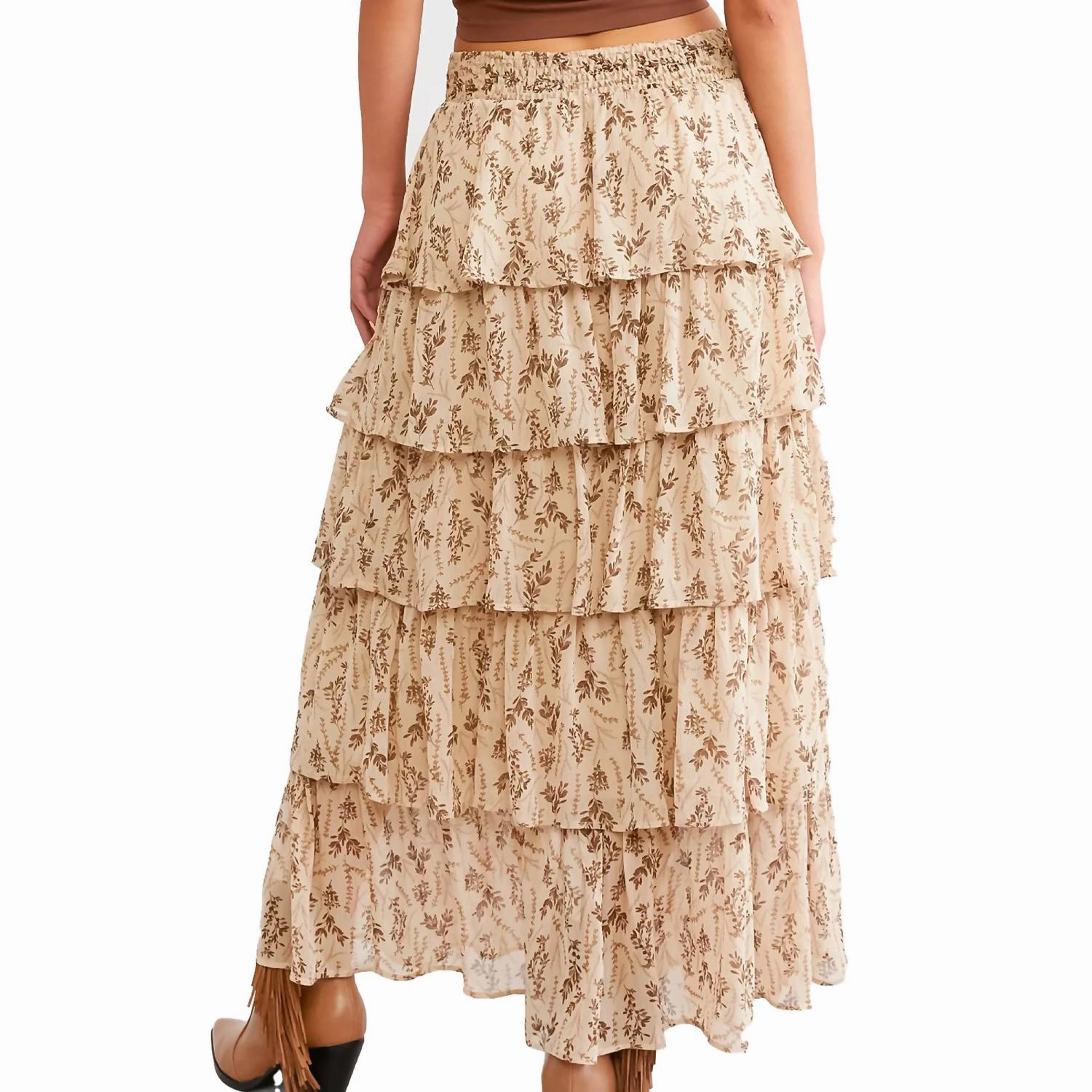 Tiered Maxi Skirt In Taupe