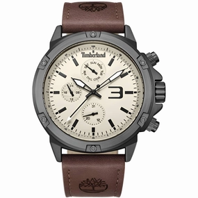 Timberland Men's Watch - Dress Sport Cream Dial Brown Strap Day-Date | TDWGF9002903