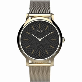 Timex Women's Watch - Black Dial Rose Gold Steel Mesh Bracelet Quartz | TW2V31100VQ