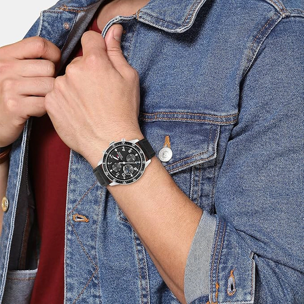 Tommy Hilfiger 1791947 Black Dial. Black Leather Men's Watch