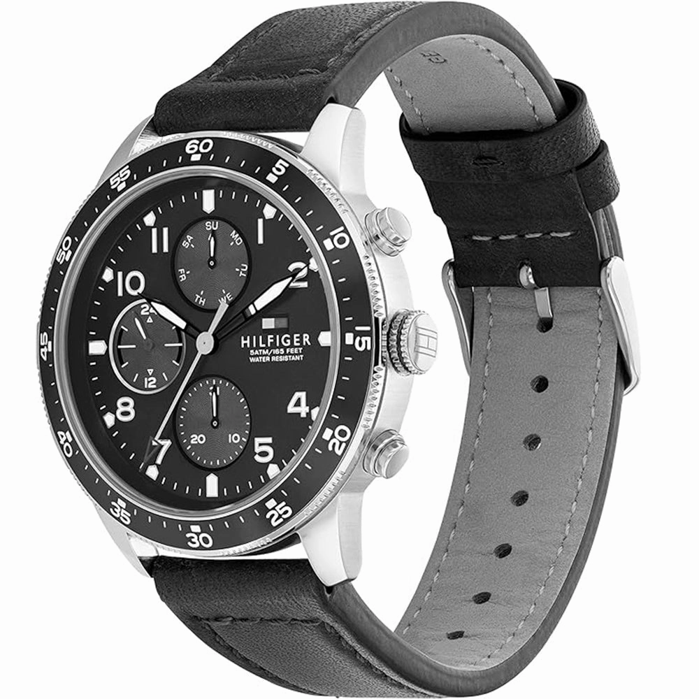 Tommy Hilfiger 1791947 Black Dial. Black Leather Men's Watch