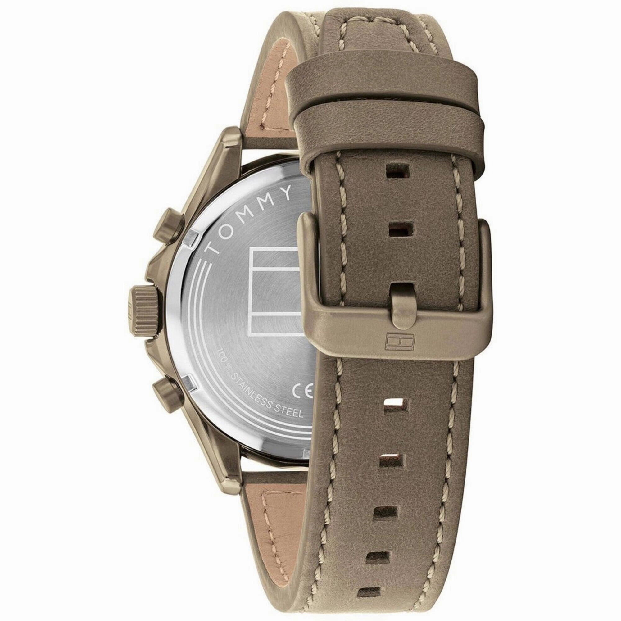 Tommy Hilfiger Men's Watch - Axel Dual Time Khaki Genuine Leather Strap | 1792005
