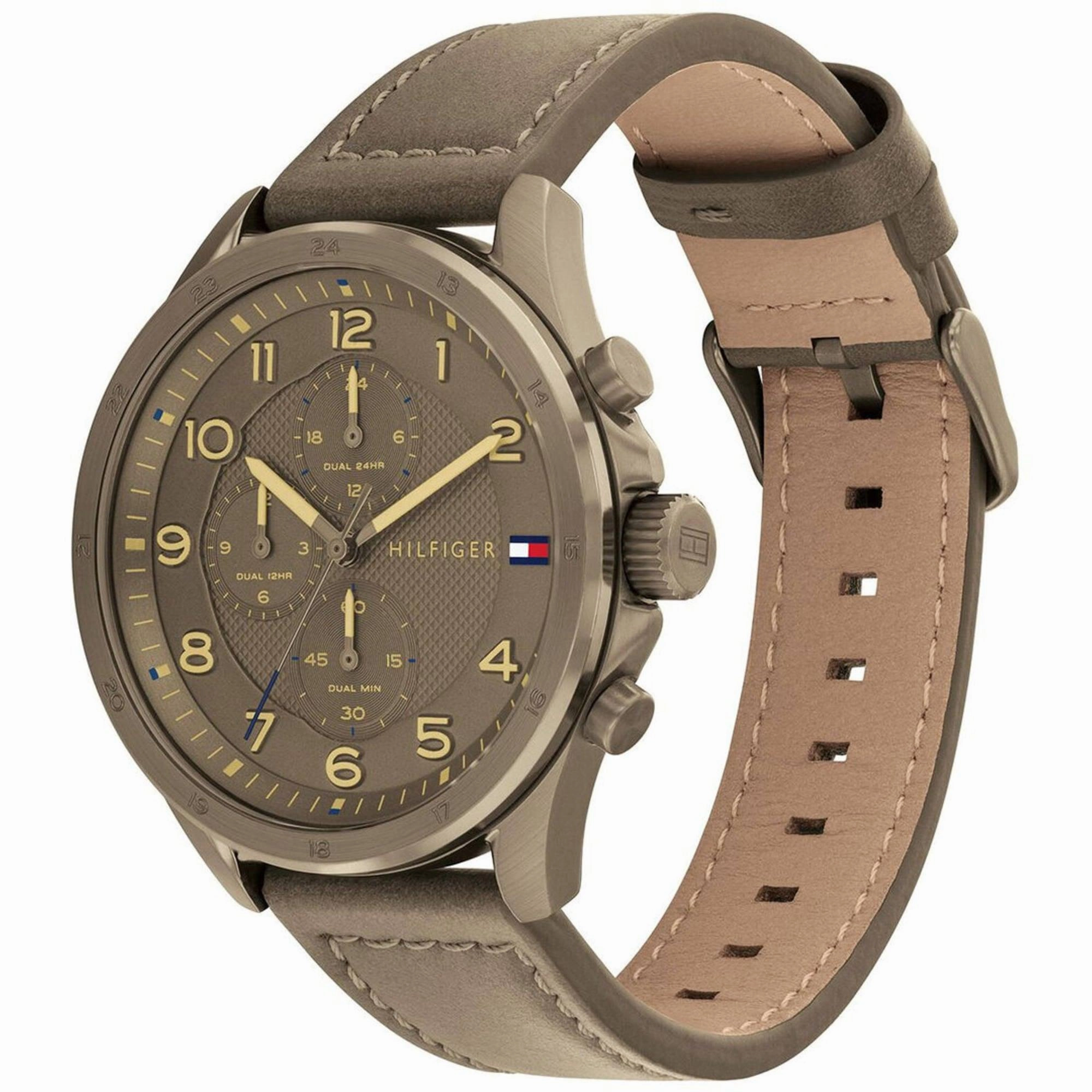Tommy Hilfiger Men's Watch - Axel Dual Time Khaki Genuine Leather Strap | 1792005