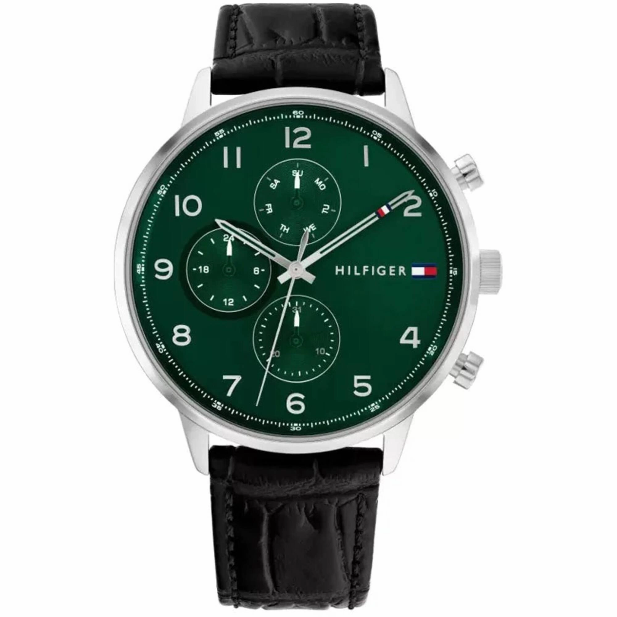 Tommy Hilfiger Men's Watch - Leonard Green Dial Black Leather Strap Quartz | 1791985