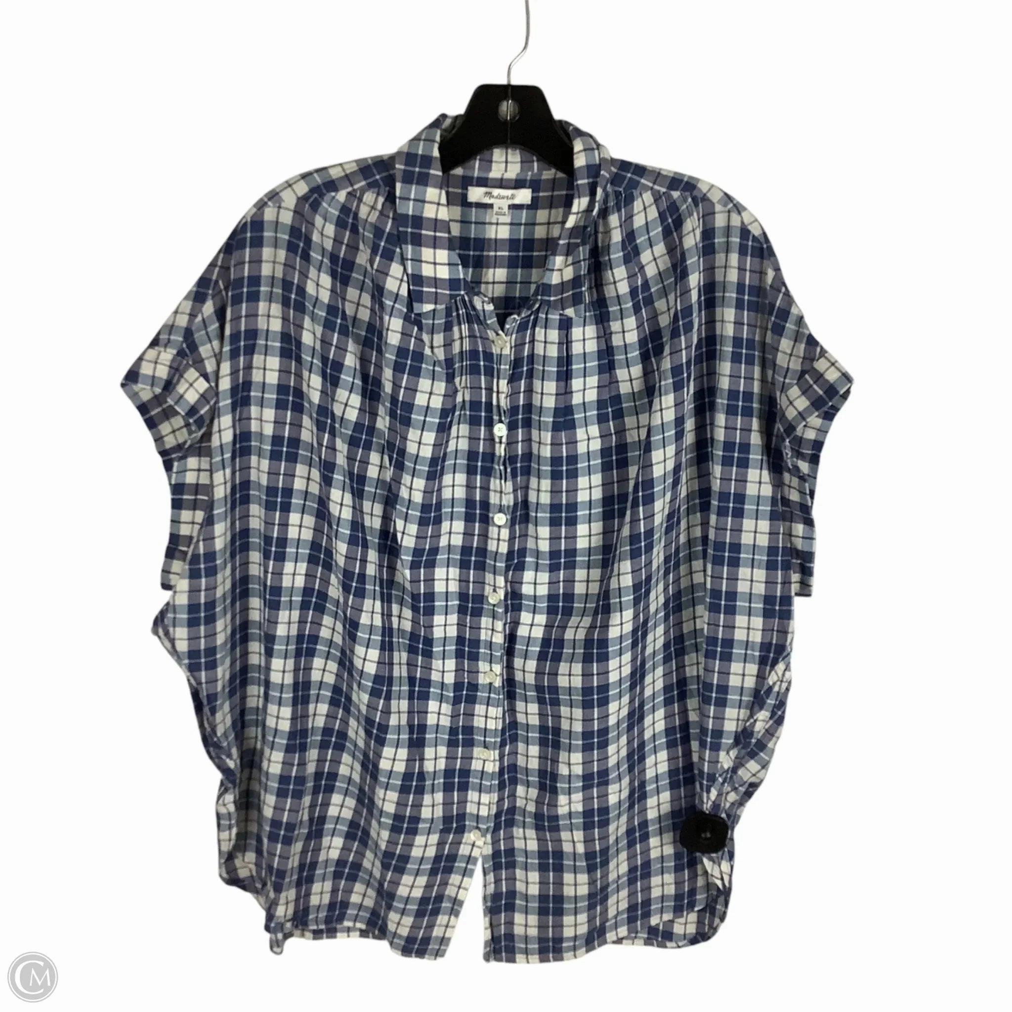 Top Short Sleeve By Madewell In Plaid Pattern, Size: Xl