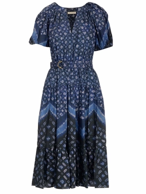 Ulla Johnson Esti Ultramarine V-Neck Belted Dress