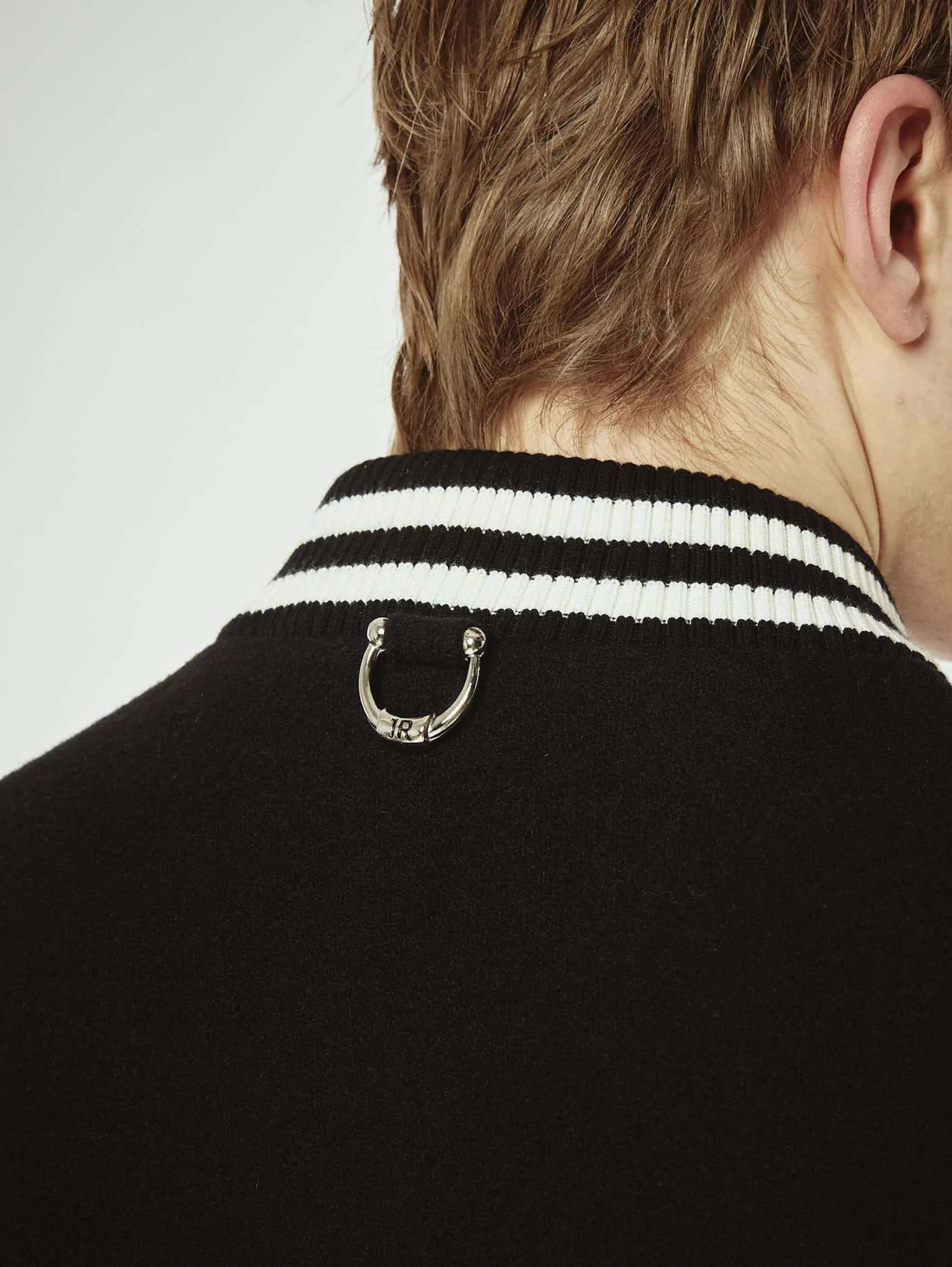 Varcity Bomber in Black Wool and Leather