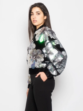 Velvet Bomber Jacket with Black Sequins