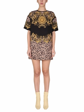 Versace Jeans Couture Baroque Printed Crewneck Dress