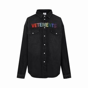 Vetements Logo Embellished Denim Overshirt