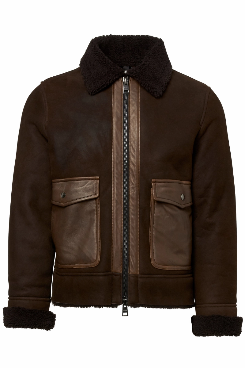 Waxed Shearling Bomber Jacket