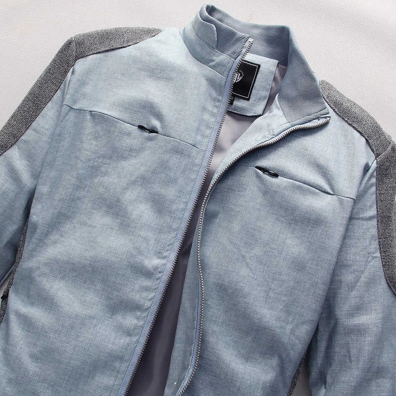 West Louis™ Autumn Shoulder Patch Collar Zipper Jacket