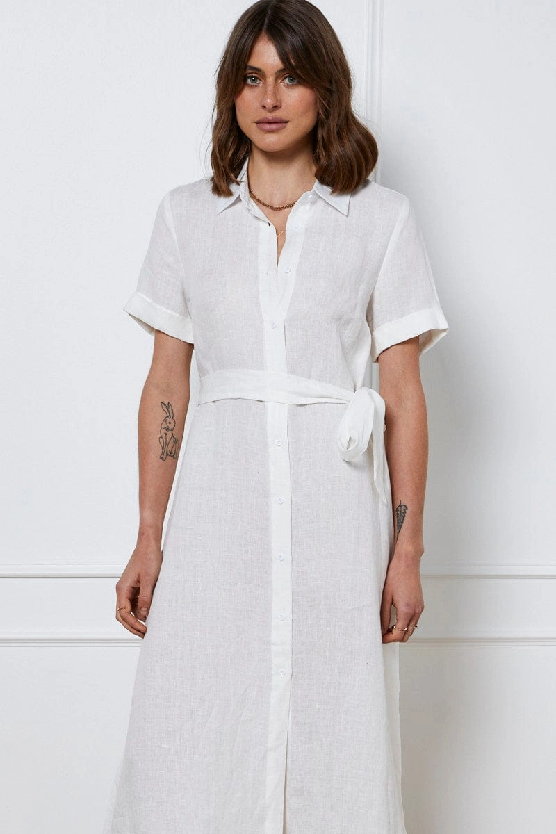 White A Line Dress Short Sleeve Maxi