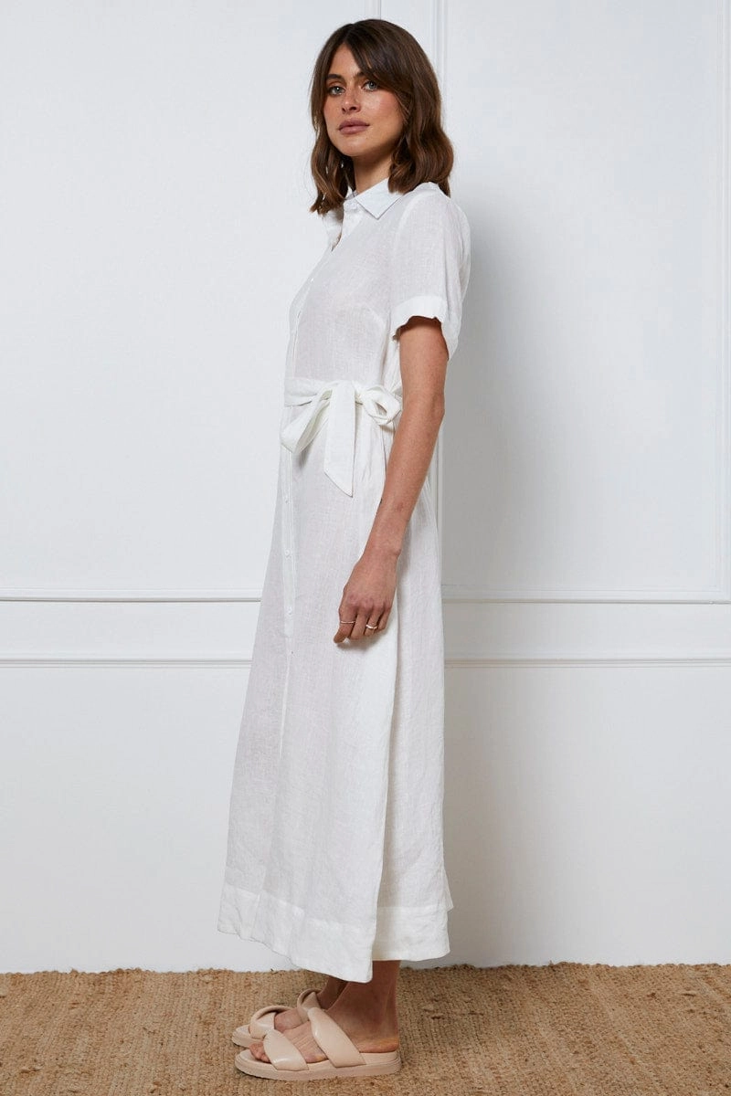White A Line Dress Short Sleeve Maxi